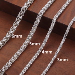 Mens 925 Sterling Silver Foxtail Chain - Braid Chain (3mm-6mm)