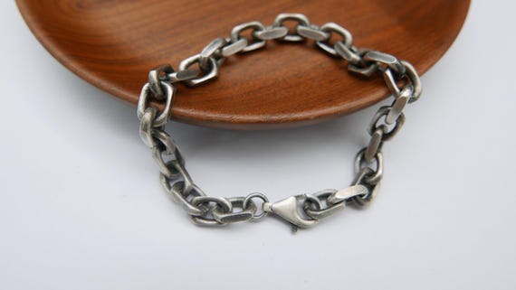 Oxidized Sterling Silver Mens Bracelet Chain - 7mm