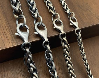 Oxidized Sterling Silver Wheat Chain: Foxtail Braid, 3-6mm - Etsy