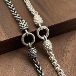 925 Silver Braid Chain Necklace - Mens Wheat Foxtail Chain (5mm/6mm)