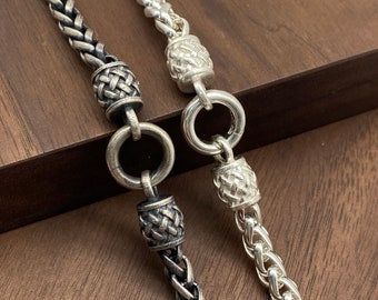 925 Silver Braid Chain Necklace - Mens Wheat Foxtail Chain (5mm/6mm)