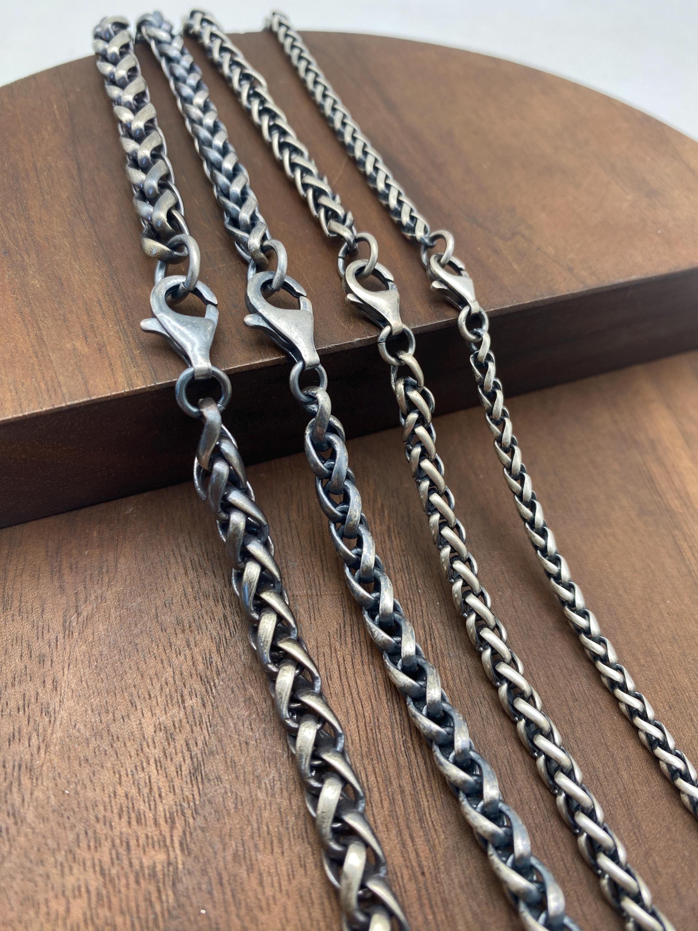 Oxidized Sterling Silver Wheat Chain: Foxtail Braid, 3-6mm - Etsy
