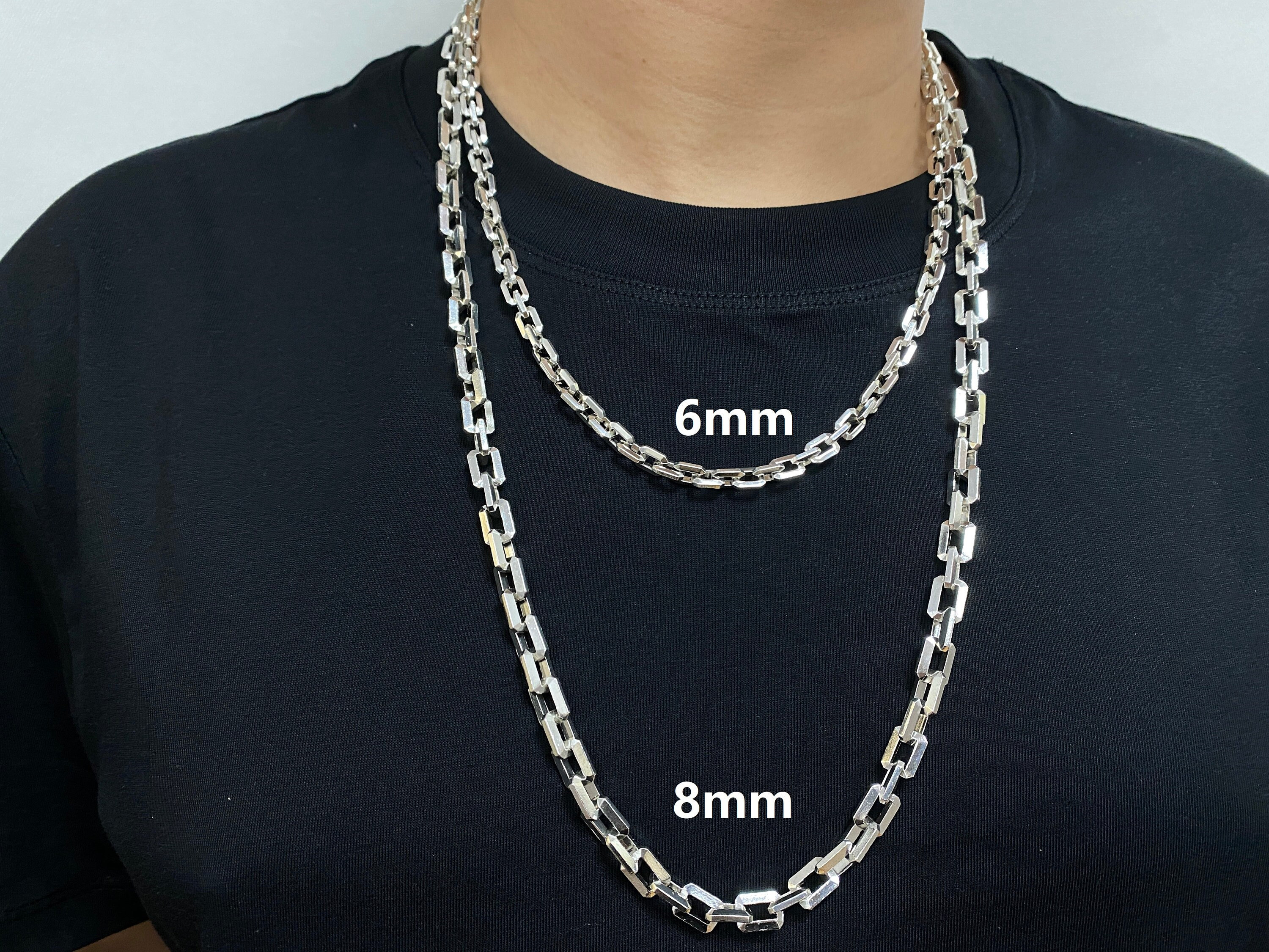 925 Sterling Silver Box Chain - Oxidized Mens Necklace (6mm 8mm
