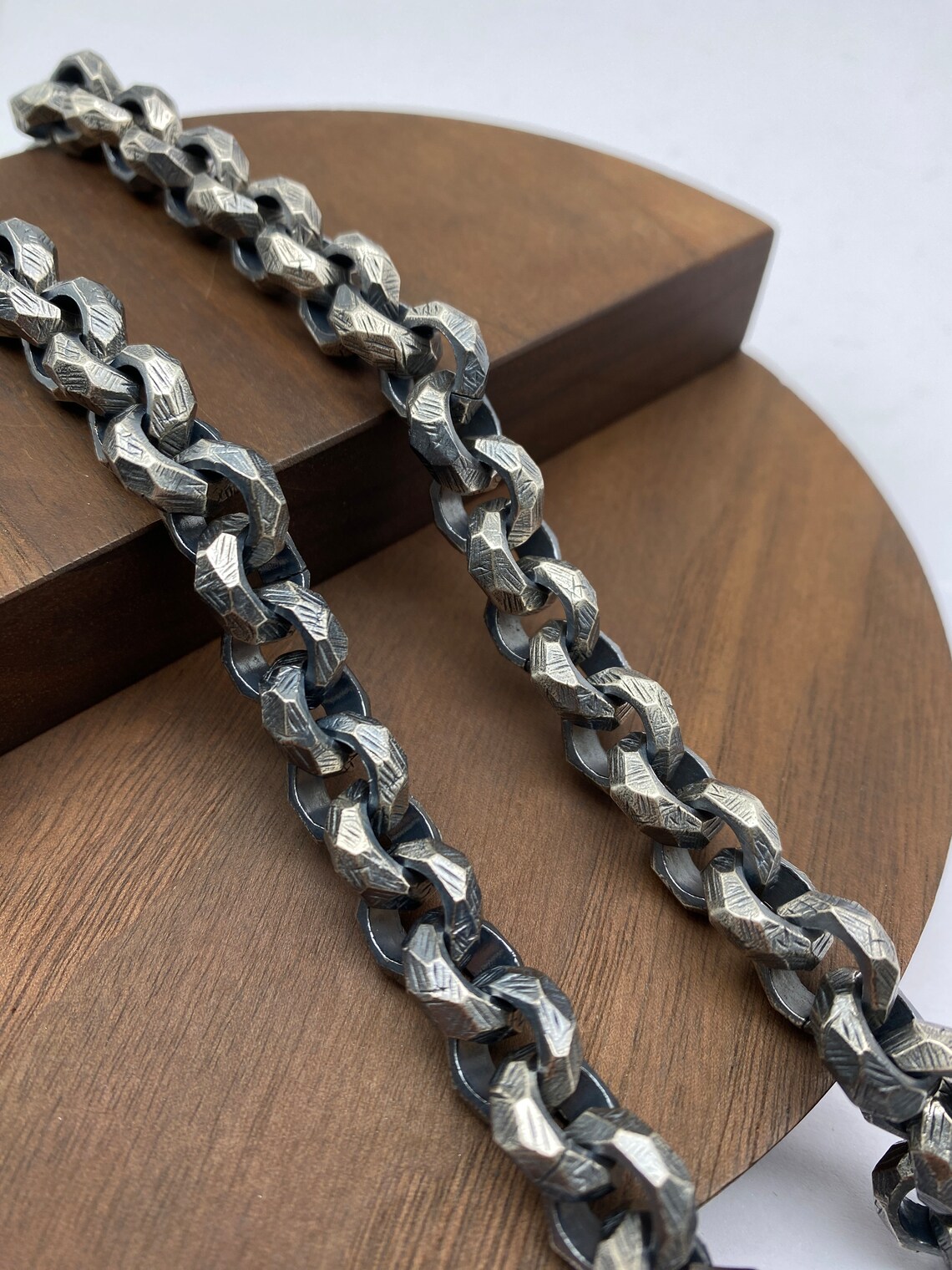 Solid 925 Sterling Silver 12MM Viking Chain Mens Fists Chunky Rolo ...