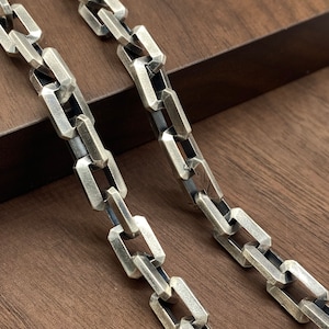 Halsband i oxiderat sterlingsilver med kedja - Rektangulär/åttkantig länk för män