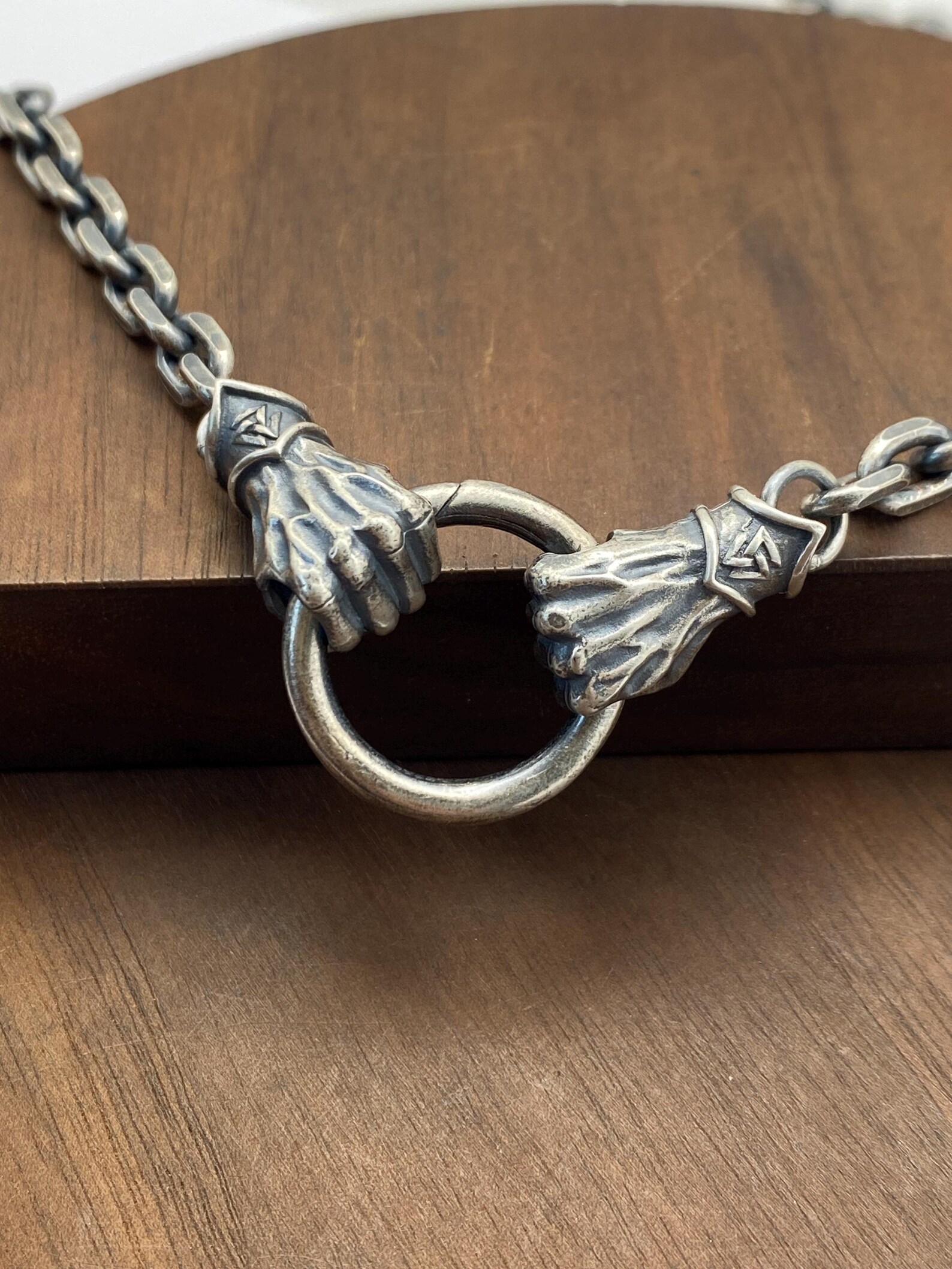 Fist Chain Rings Mens Silver Chain Fist Necklace 925 Sterling Silver 6mm - Etsy