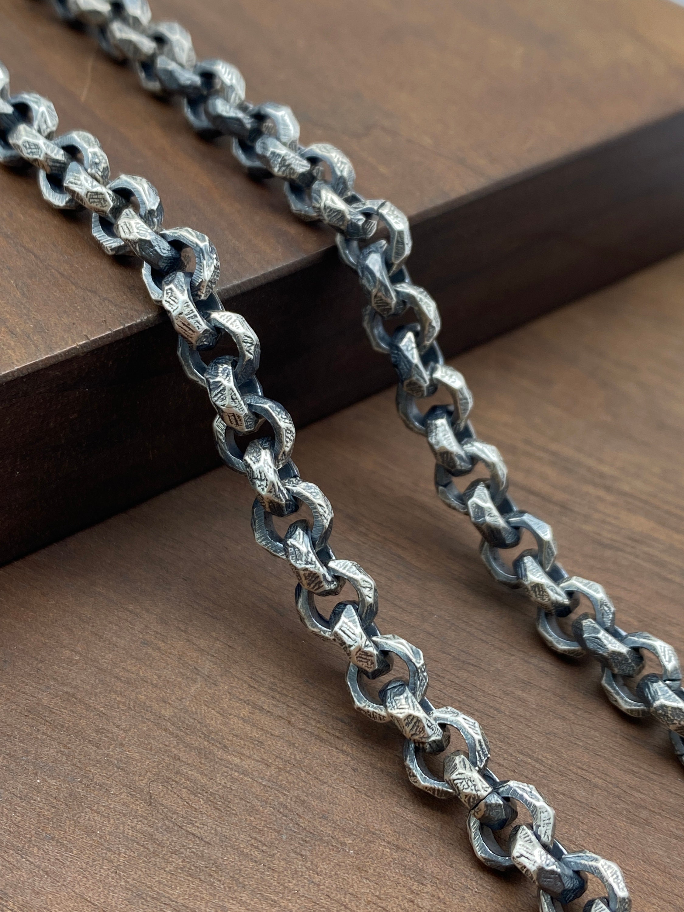 ★COOR★ Silver Rolo Chain Necklace (Silver) 6mm Rolo Chain Mens Silver Chain Oxidized 925 Silver