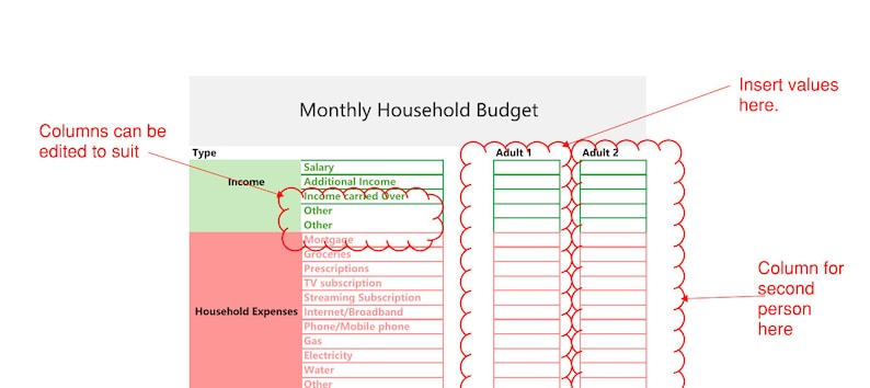 Monthly Household Budget Template. Easy to Use Excel Spreadsheet ...