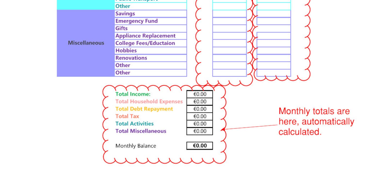 Monthly Household Budget Template. Easy to Use Excel Spreadsheet ...