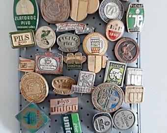 35 beer themed vintage pins Yugoslavia / Set of 35 pins Yugoslavian beer vintage / Metal pins Jugoslavian brewerie / advertising vintage pin