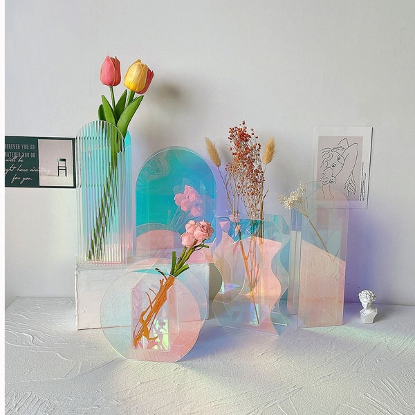 Acrylic Flower Vase for Aesthetic Room Decor, Irregular Plastic Decorative Centerpiece Vase for Bedroom Living Room, Halloween Decoration