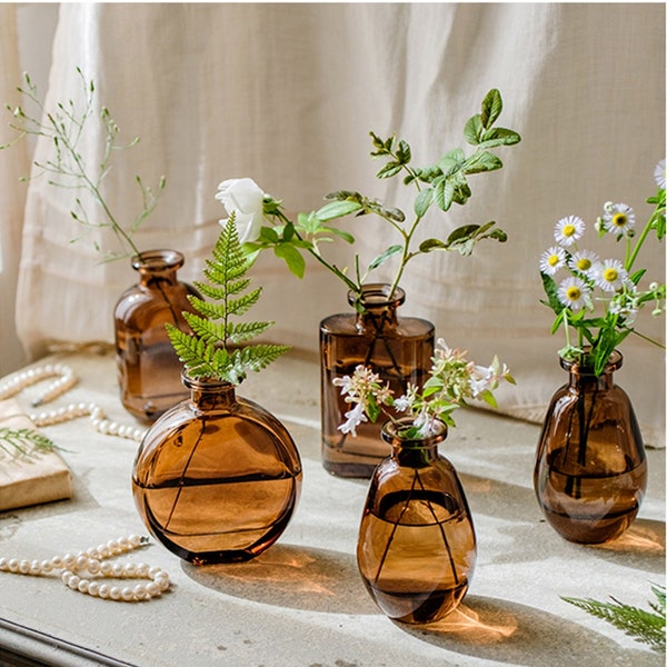 Brown Vintage Glass Vase For Home Decor With Hydroponics, Art Flower Arrangement, Home Accessories, Centerpiece Arrangement