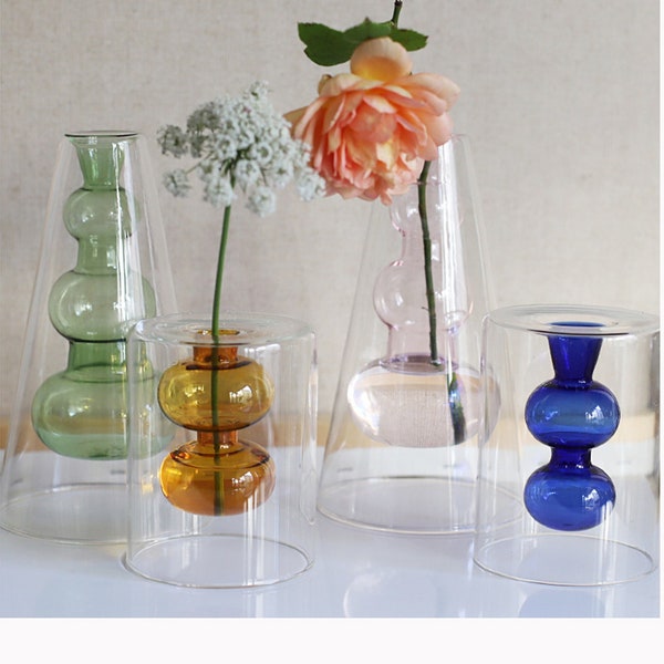 Handmade Gourd Shape Glass Vase Décor Contemporary Glass Vase Modern Small Vase Elegant French Style Vase Abstract Table Decor
