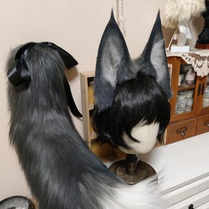 Gray Wolf Ears and Tail Set, Wolf Ears Headband, Wolf Tail, Furry, Faux Fur, Cosplay Wolf, Wolf Costume, Custom Available