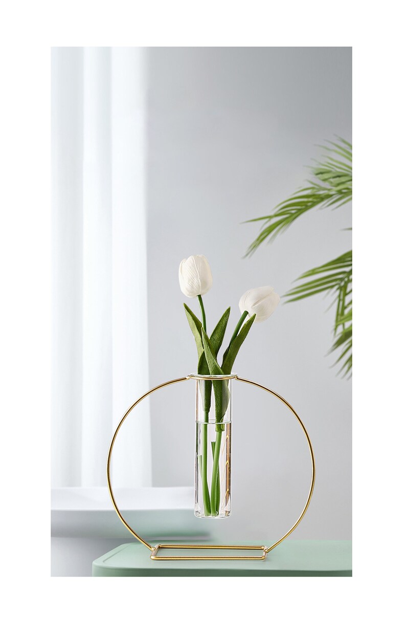 Nordic Gold Geometric Metal Glass Vase Decor Dried Flower Etsy