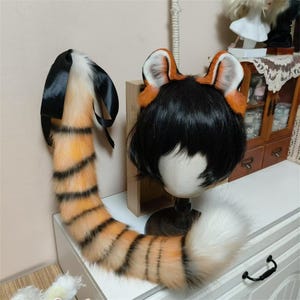 Orange/White Tiger Ears and Tail Set, Tiger Ears, Tiger Tail, Furry, Faux Fur, Cosplay Orange Tiger, Cosplay White Tiger, Custom Available