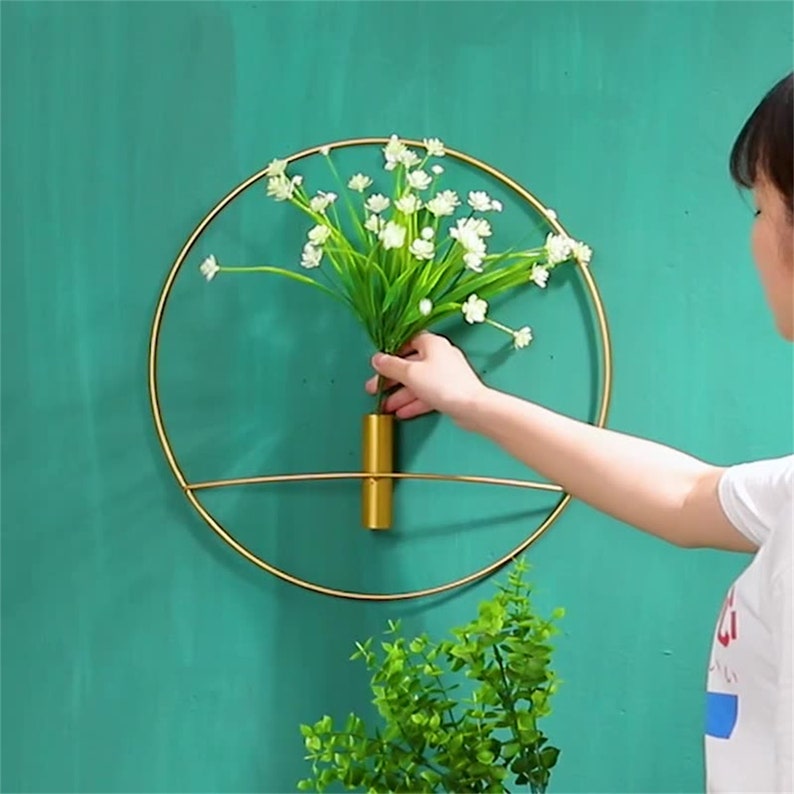 Gold Wall Decor Geometric Metal Art Wall Glass Vase Plant Etsy