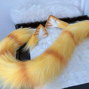 Handmade Cat Ears and Tail Set, Ginger Cat Ears Headband/Hairclips, Orange Cat Tail, Striped Marmalade Cat Ears Tail, Custom Available