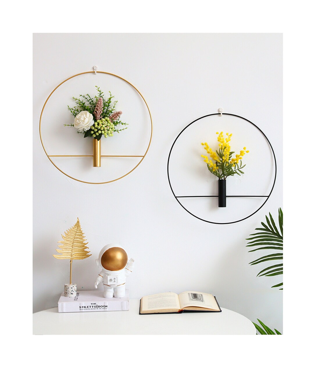 Gold Art Wall Decoration, Geometric Metal Creative Holder Wall Flower