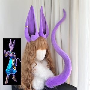 Cosplay Beerus, Cat Ears and Tail Set, Cat Ears, Cat Tail, Furry, Faux Fur, Cosplay Bastet, Cosplay Anubis, Custom Available