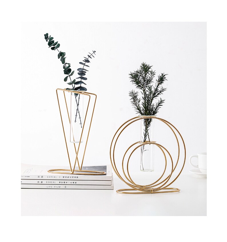 Nordic Gold Geometric Metal Glass Vase Decor Dried Flower Etsy