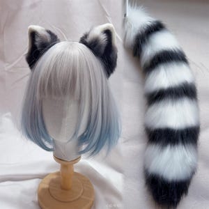 Raccoon Ears and Tail, Raccoon Ears Headband/Hairclips, Striped Tail, Furry, Faux Fur, Cosplay Raccoon, Raccoon Costume, Custom Available