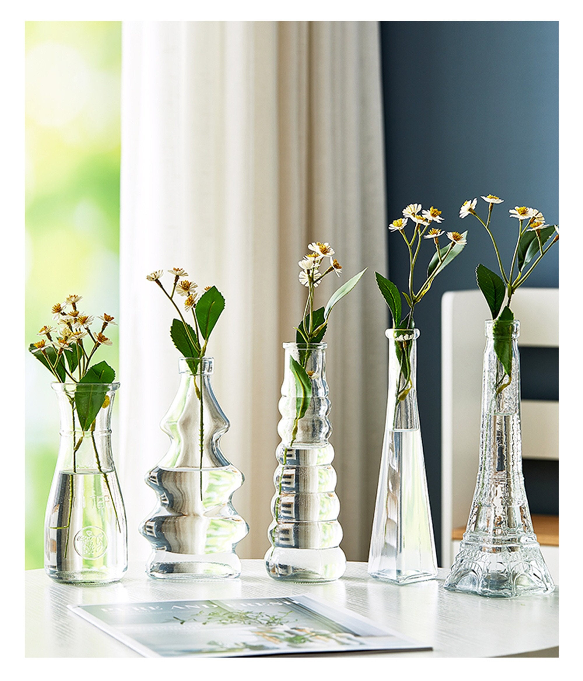 Bud Vases Six Slender Tubes Hinged Metal and Glass Floral Design, Home  Decor, Dining, Weddings, Events, Tablescaping 