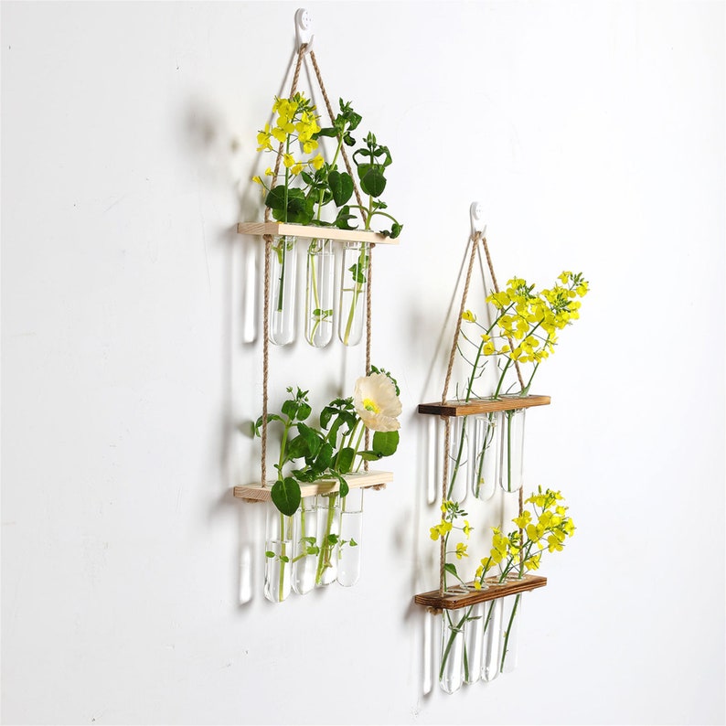 Tiered Propagation Station Wall Hanging Plant Terrarium With Wooden