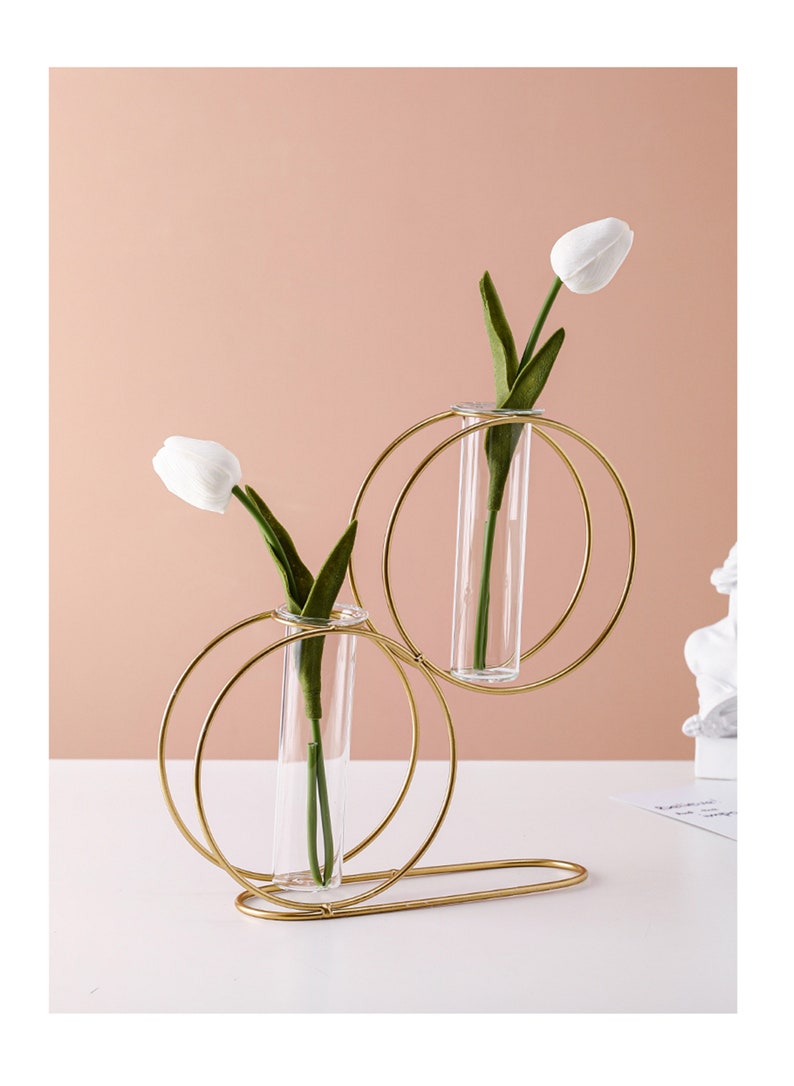 Nordic Gold Geometric Metal Glass Vase Decor Dried Flower Etsy