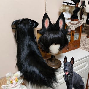 Black German Shepherd Ears and Tail Set, Dog Ears, Dog Tail, Furry, Faux Fur, Cosplay Dog, Custom Available