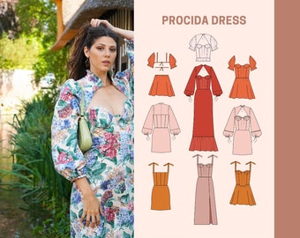 Procida bustier dress or corset pattern with 3 types of cups (A to H)