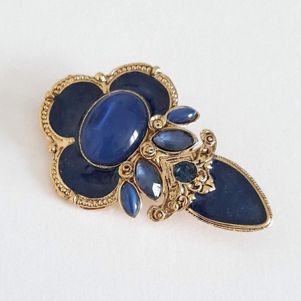 Chorange Paris - Broche vintage avec cabochon bleu et de cristaux, cadeau pour elle