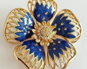 Balenciaga - Vintage Blue Enamel and Crystal Brooch - Etsy