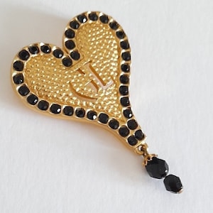 Guy Laroche - Vintage heart brooch with black rhinestones