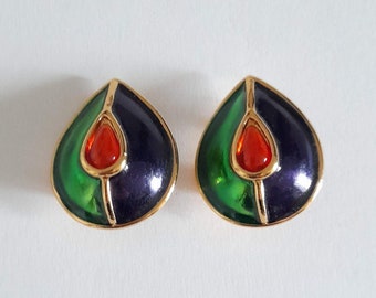 Yves Saint Laurent - Vintage enamel and cabochon earrings, gift for her