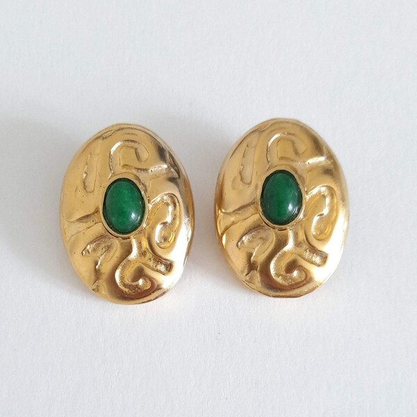 Edouard Rambaud - Vintage green cabochon earrings, gift for her