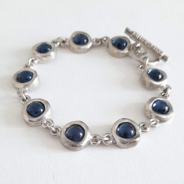 Biche de Bere - Bracelet vintage avec petits cabochons en verres couleur bleu,cadeau pour  elle