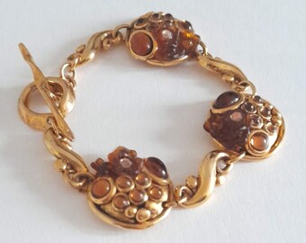 Taratata - Vintage bracelet with glass cabochons and small resin flowers, gift for her