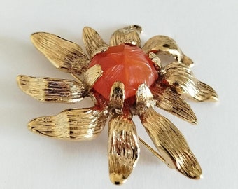 Broche Vintage GIL D'AGENA Style Art Déco Dorée - Occasion