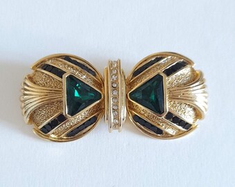 Orena Paris - Vintage brooch with green crystals, gift for her