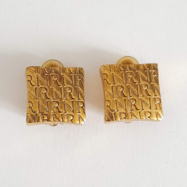 Nina Ricci - Vintage Engraved NR Designer Initials Earrings, Gift for Her