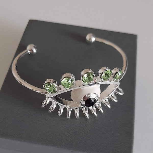 Kenzo - Rigid bracelet "Fancy Eye" collection in argument plate and green oxides, gift for her