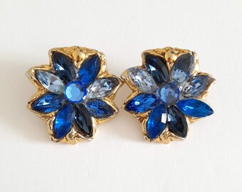 Kalinger - Vintage earrings with blue shade crystals, gift for her