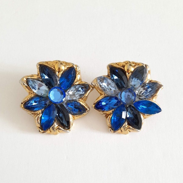 Kalinger - Vintage earrings with blue shade crystals, gift for her