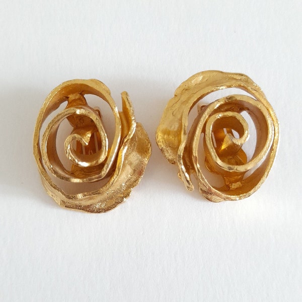 Orena Paris - Boucles  d’oreilles vintage en forme de rose spirale, plaqué or