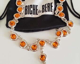 Collier Vintage BICHE DE BERE En Métal Argenté Et 14 Cabochons - Occasion