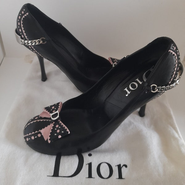 Christian Dior - Vintage leather pump, black and pink, gift for her