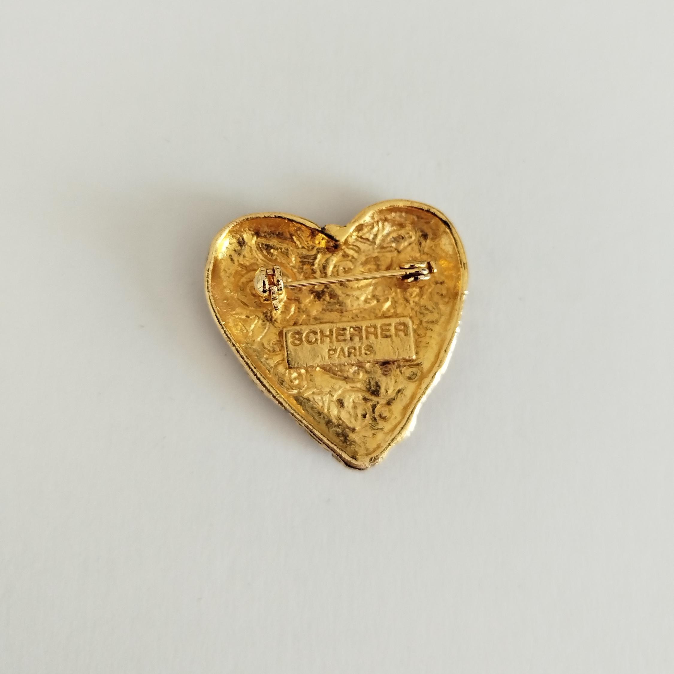Broche Cœur Vintage En Métal Doré, Signée Jean Louis Scherrer Paris – Pièce De Haute Couture Rare Et Charmante