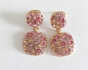 Monet- Vintage earrings with shaded pink crystals, gift for her