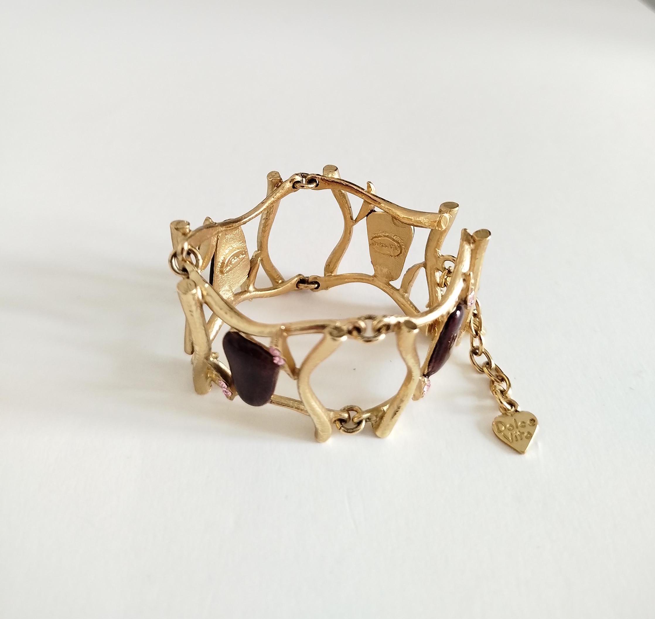 Bracelet Vintage Dolce Vita émaillé Doré Et Framboise - Occasion, Créateur, Accessoire élégant Rétro